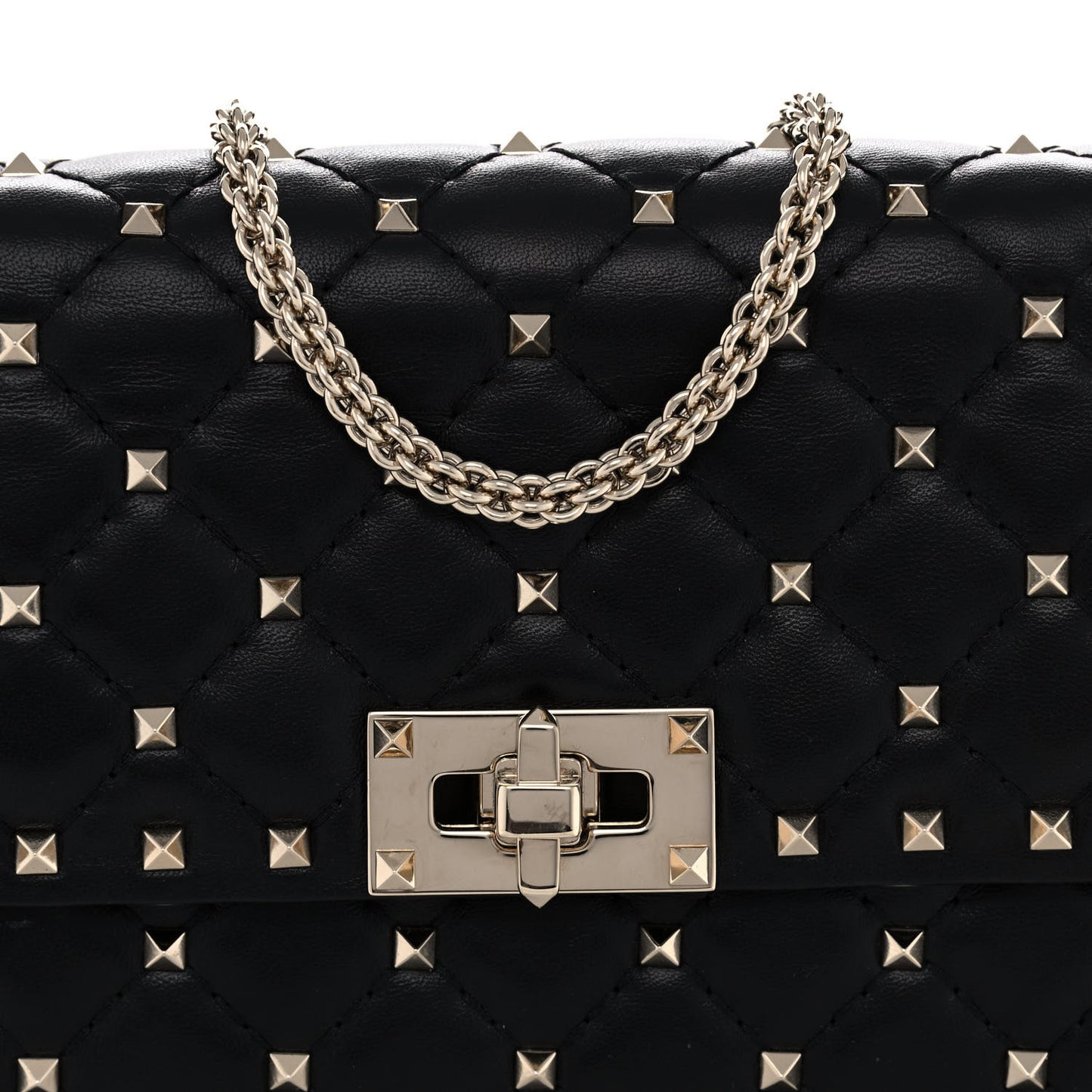 Lambskin Rockstud Spike Wallet on Chain Black
