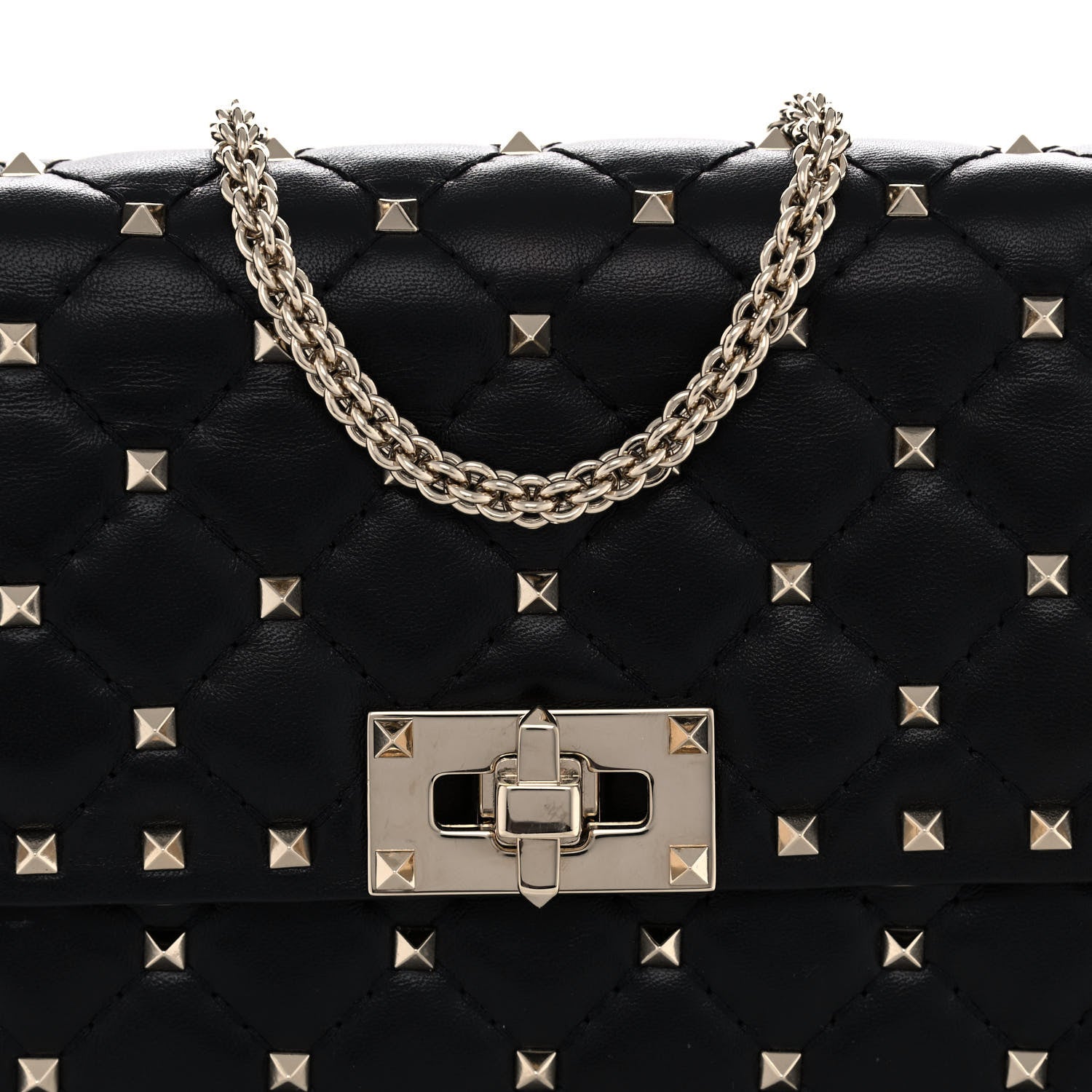 Valentino Garavani Lambskin Rockstud Spike Wallet on Chain Black 12 of 12
