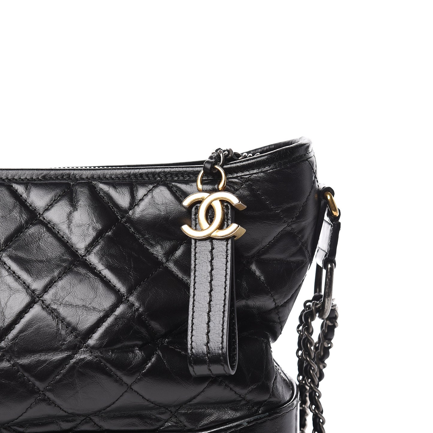 Aged Calfskin Quilted Medium Gabrielle Hobo Black