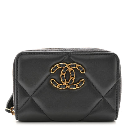 Chanel Lambskin Quilted Chanel 19 Zip Around Coin Purse Wallet Dark Grey 1 of 10