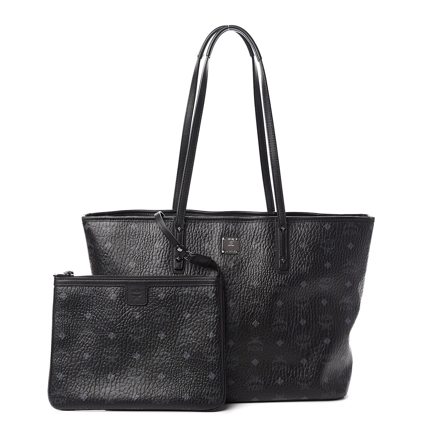 MCM Visetos Medium Anya Zip Top Shopper Tote Black 1 of 15
