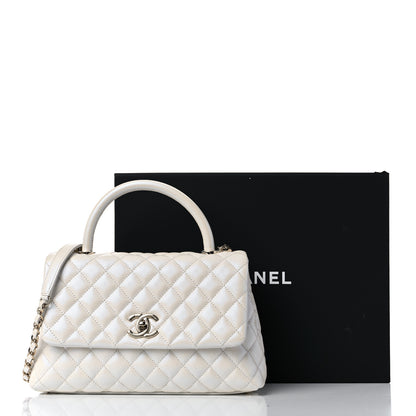 Chanel Iridescent Caviar Quilted Small Coco Handle Flap White 10 of 10
