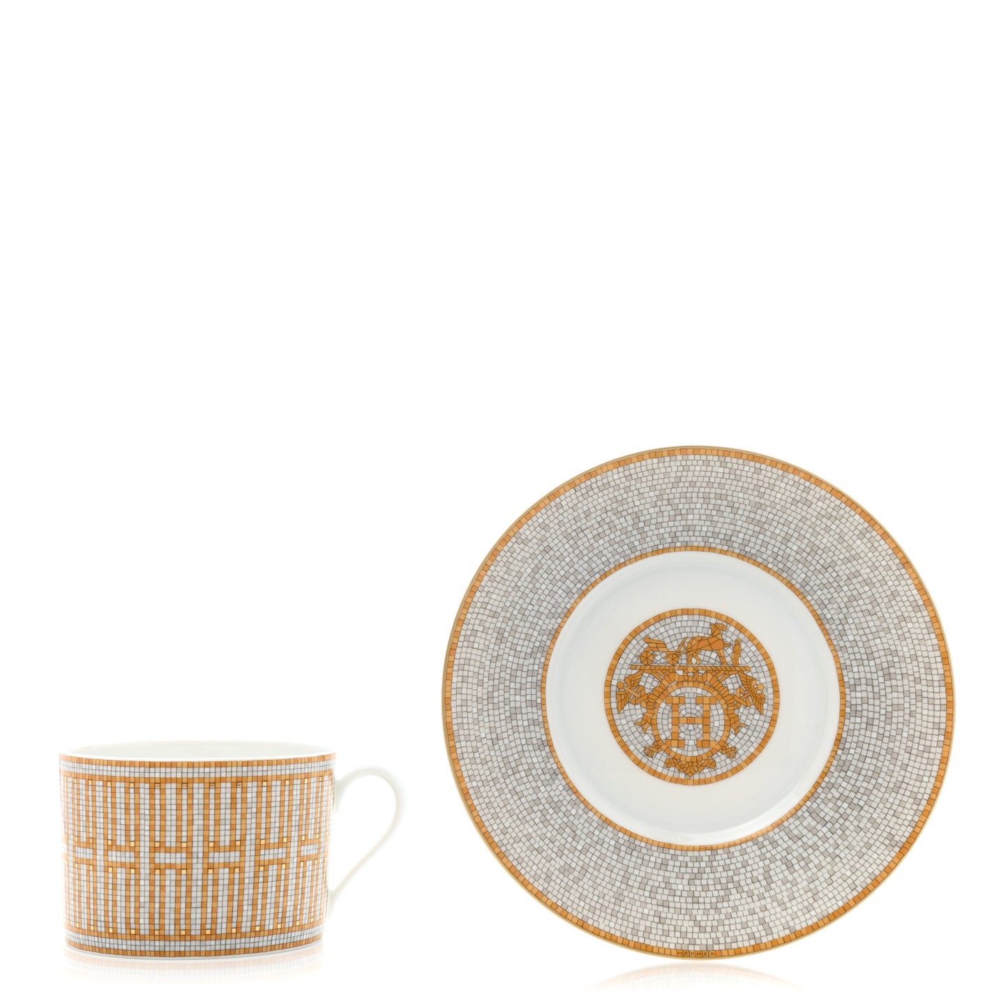 Porcelain Mosaique Au 24 Gold Breakfast Cup and Saucer