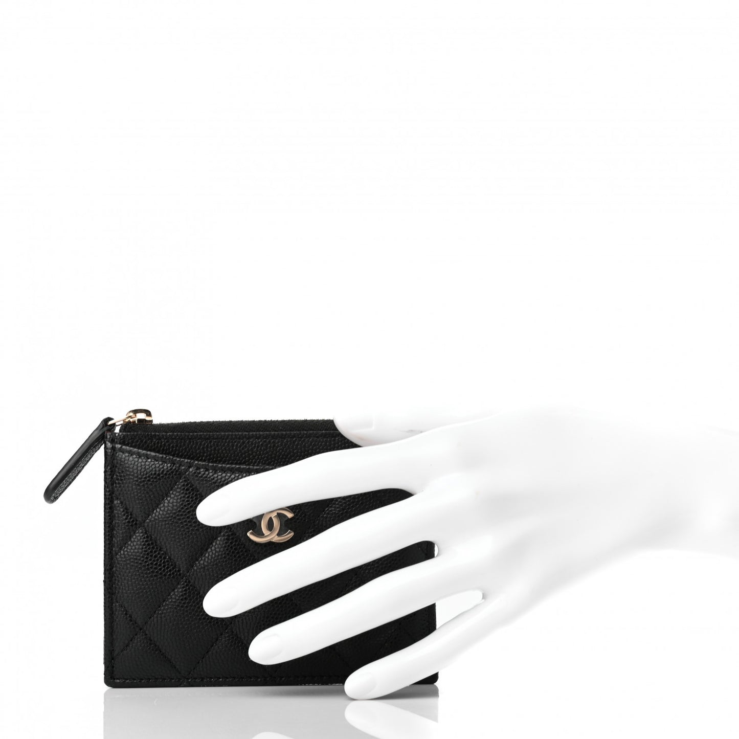 Caviar Quilted CC Zip Card Holder Black