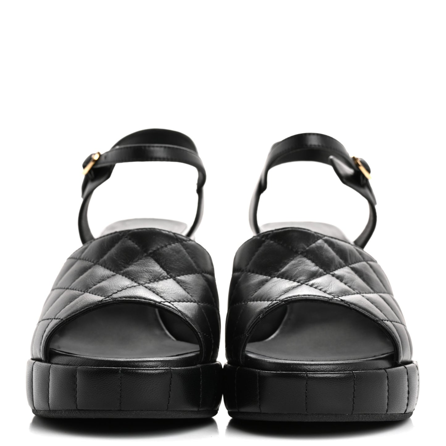 Lambskin Quilted Peep Toe Wedge Sandals 40 Black