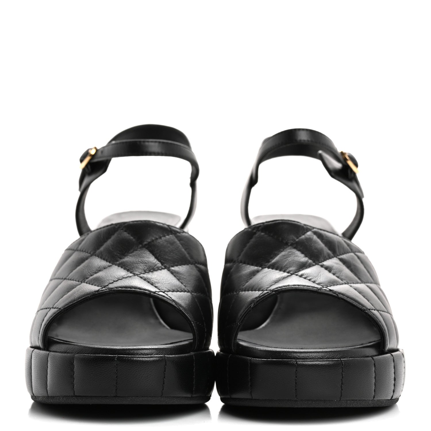 Chanel Lambskin Quilted Peep Toe Wedge Sandals 40 Black 3 of 12