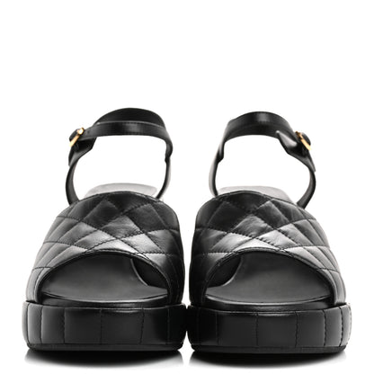 Chanel Lambskin Quilted Peep Toe Wedge Sandals 40 Black 3 of 12