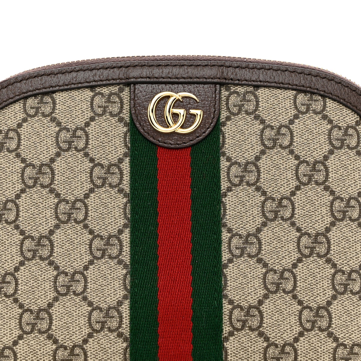 GG Supreme Monogram Textured Calfskin Web Large Ophidia Cosmetic Case Beige Ebony New Acero