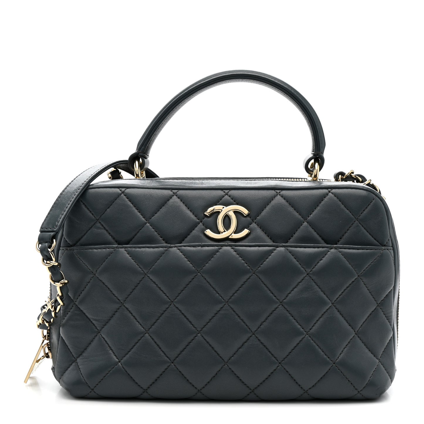 Lambskin Quilted Medium Trendy CC Bowling Bag Grey