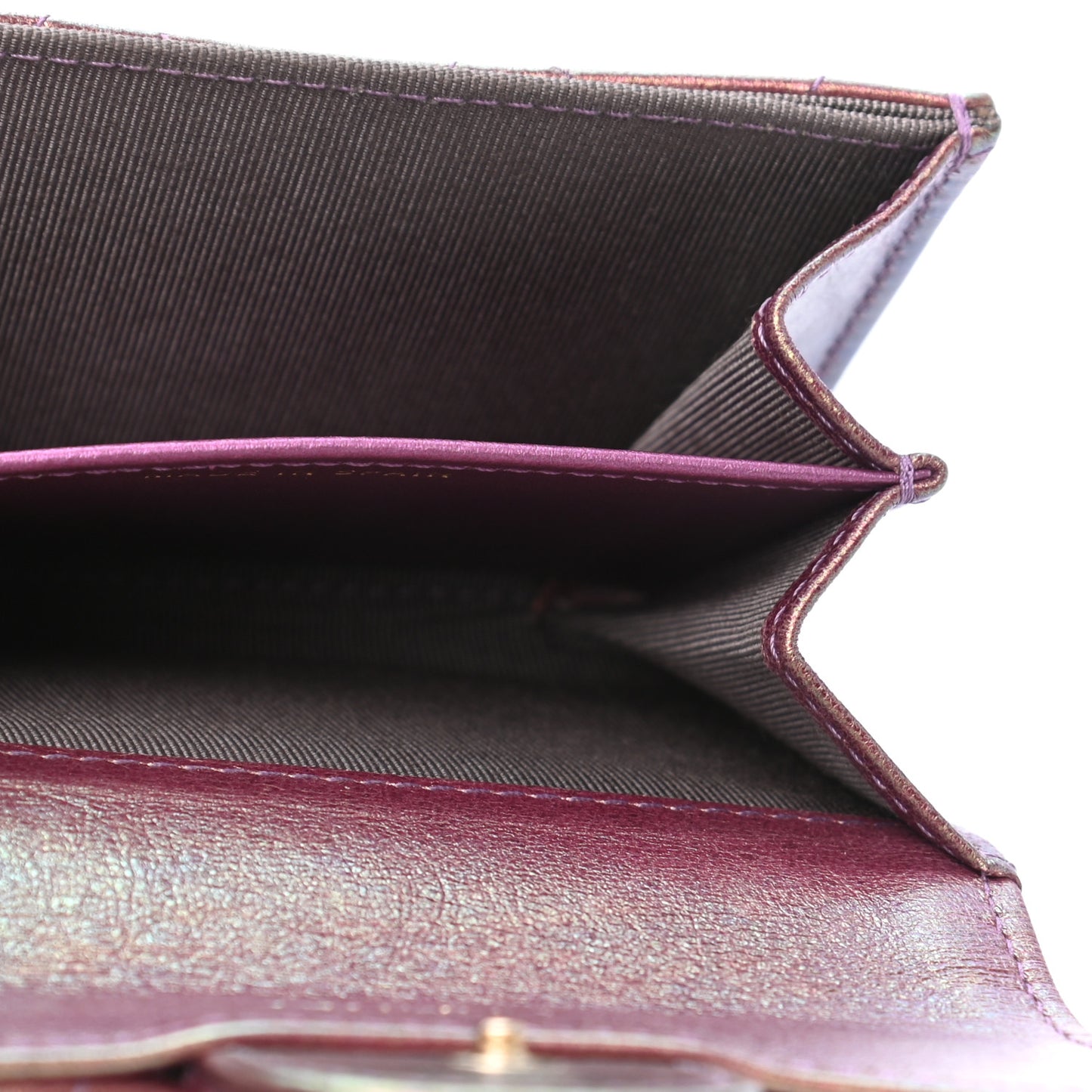 Iridescent Lambskin Quilted Flap Card Holder Wallet Purple