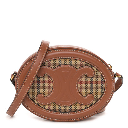 Celine Smooth Calfskin Houndstooth Cuir Small Triomphe Oval Purse Crossbody Tan 1 of 9