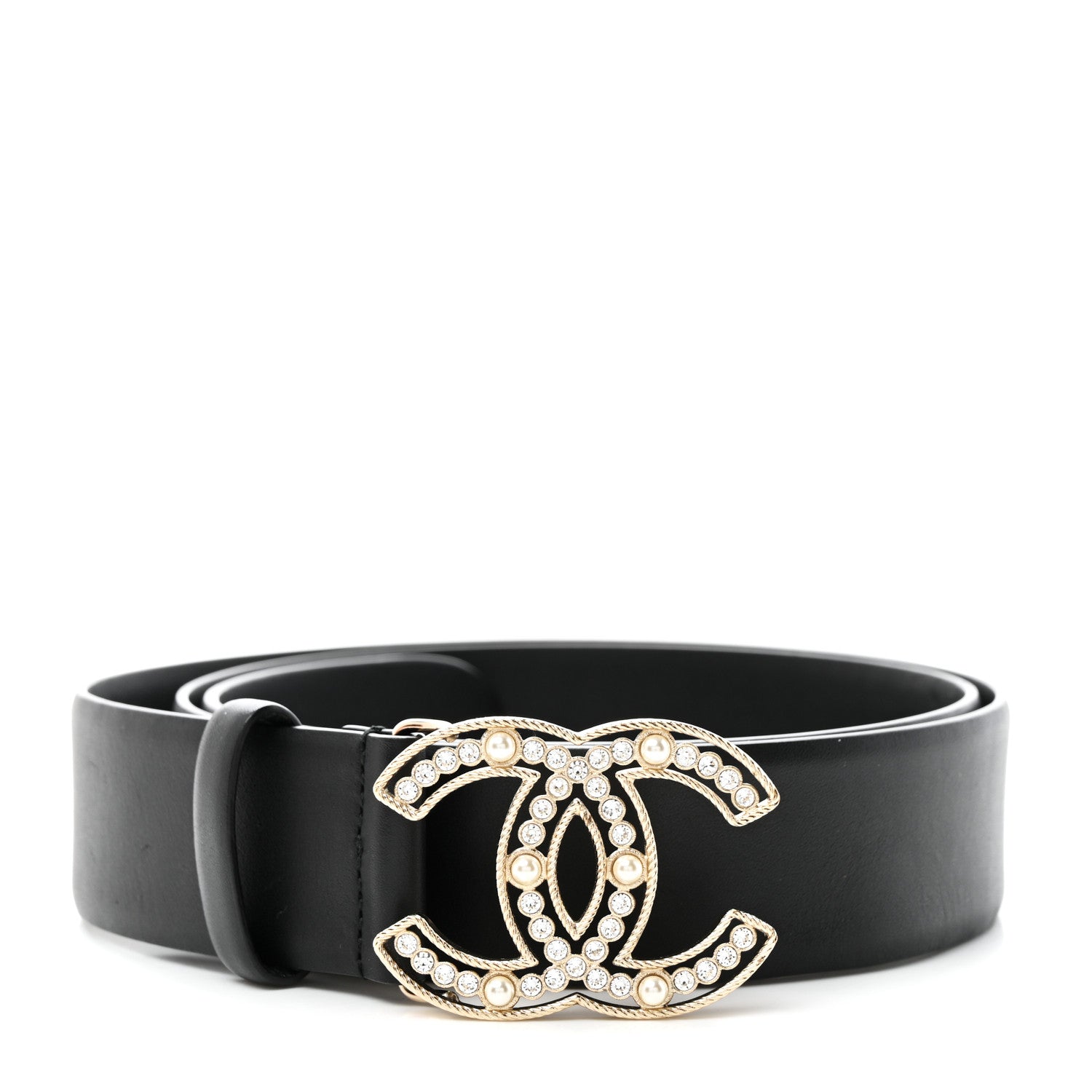 Chanel Pearl Crystal Sparkling Pearls CC Belt 90 36 Black 1 of 7