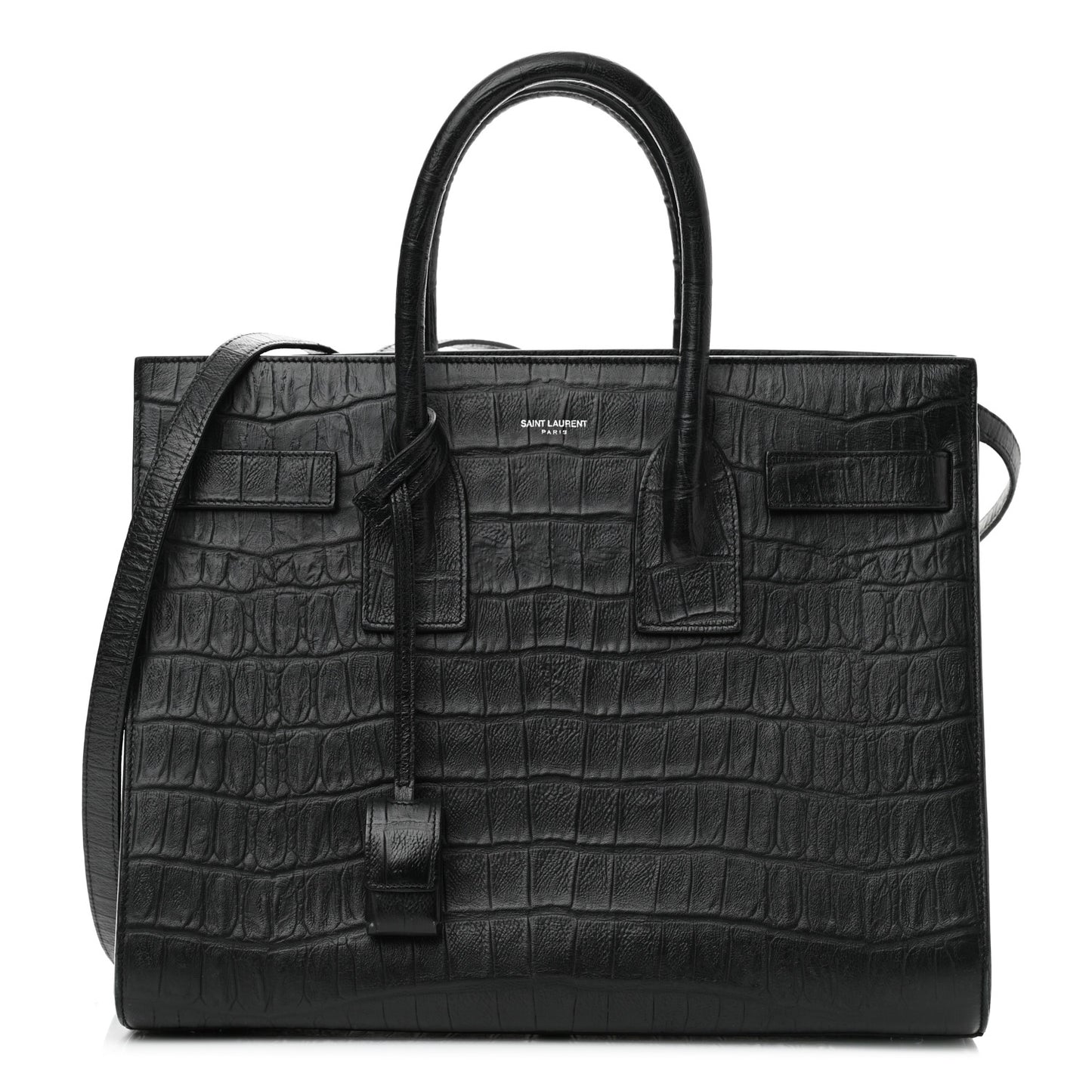 Calfskin Crocodile Embossed Small Sac de Jour Black