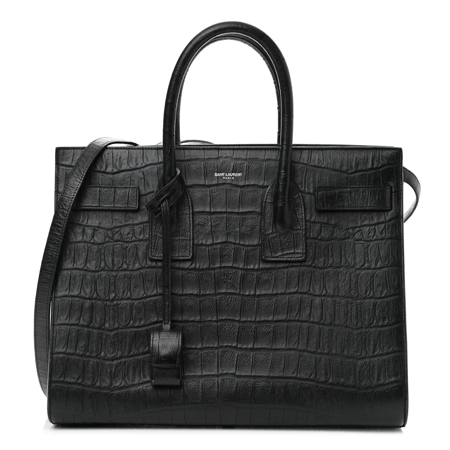 Saint Laurent Calfskin Crocodile Embossed Small Sac de Jour Black 1 of 11