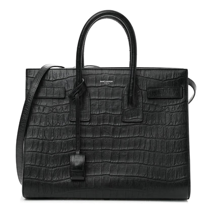 Saint Laurent Calfskin Crocodile Embossed Small Sac de Jour Black 1 of 11