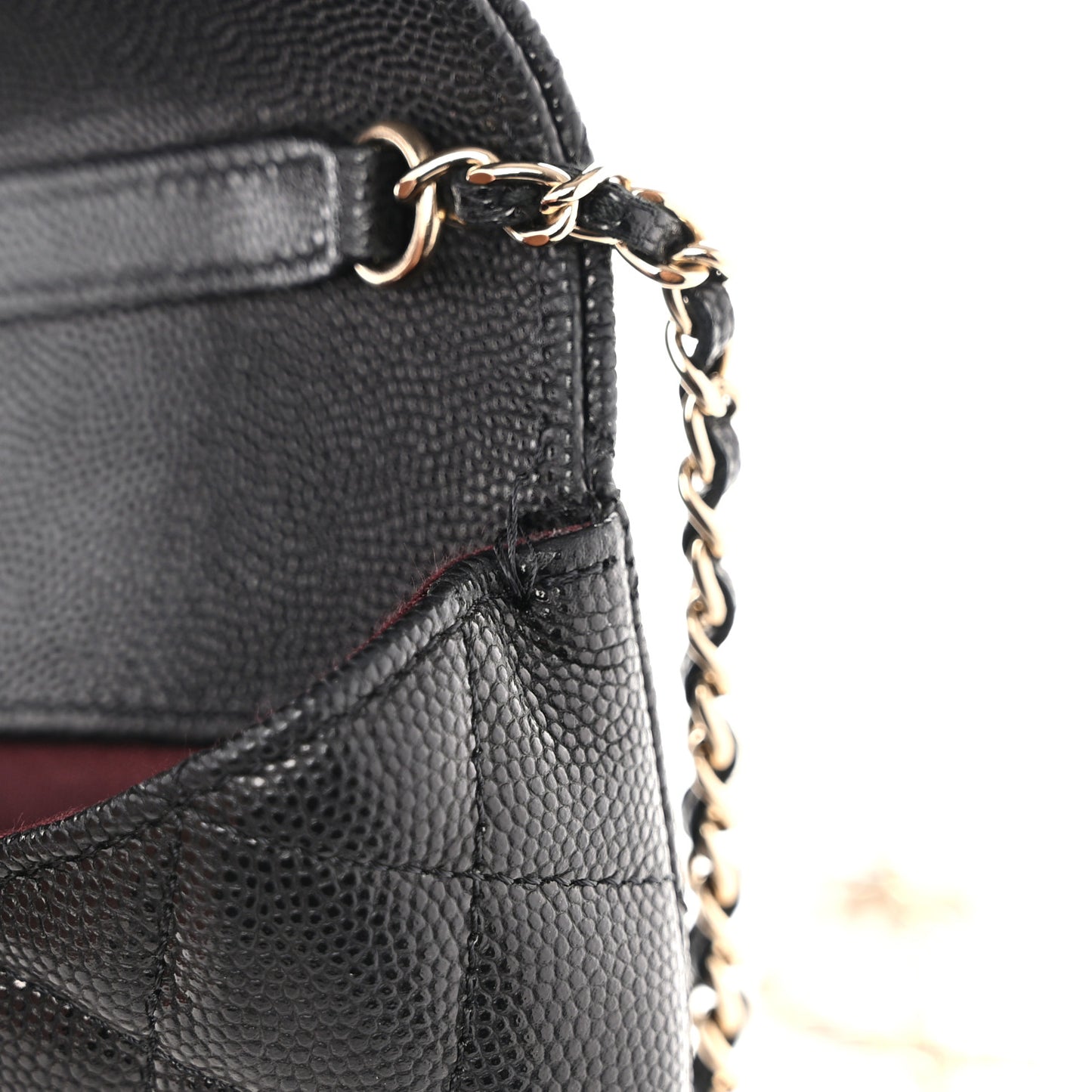 Caviar Quilted Glasses Case With Chain Black