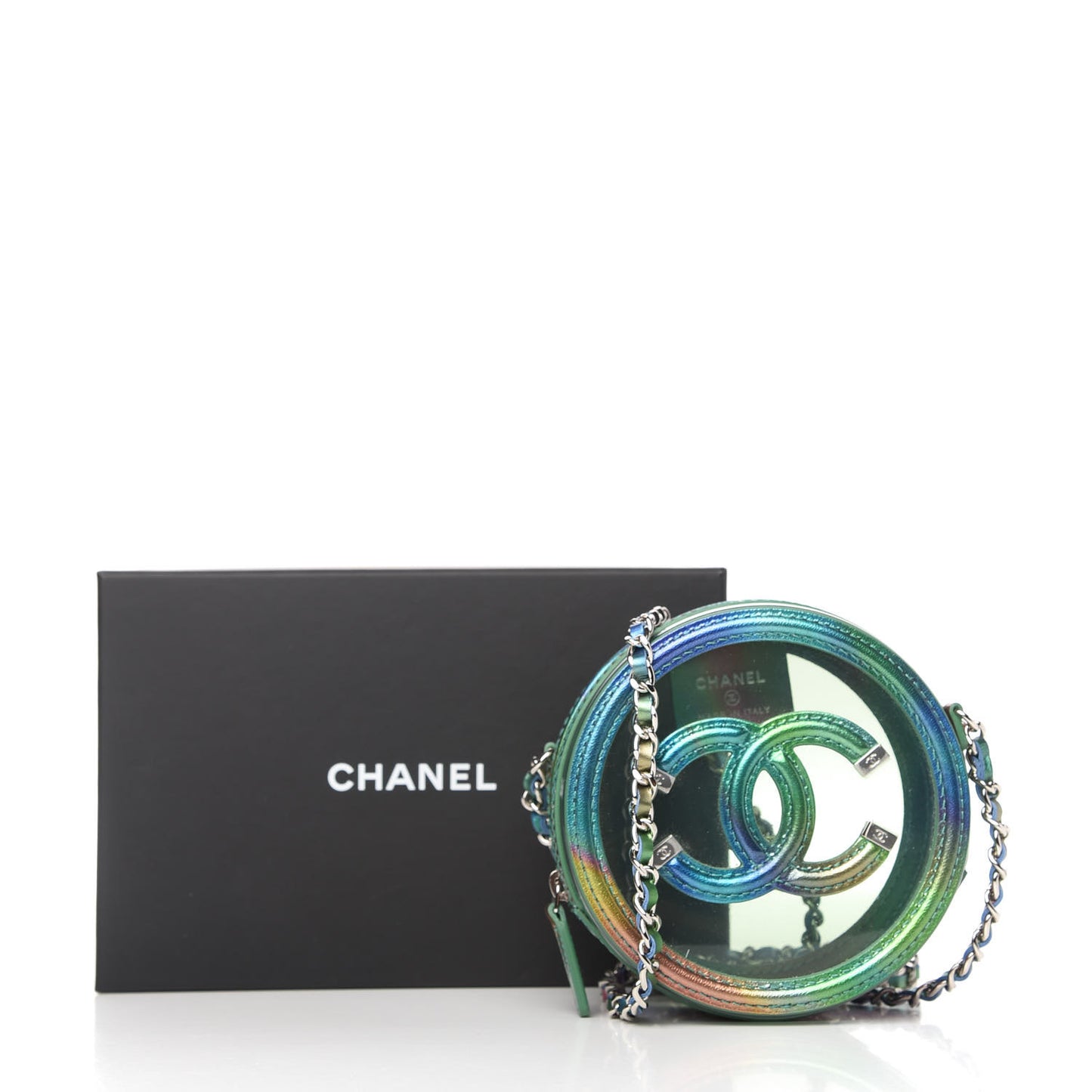 PVC Calfskin Lambskin Quilted Round Filigree Clutch With Chain Green