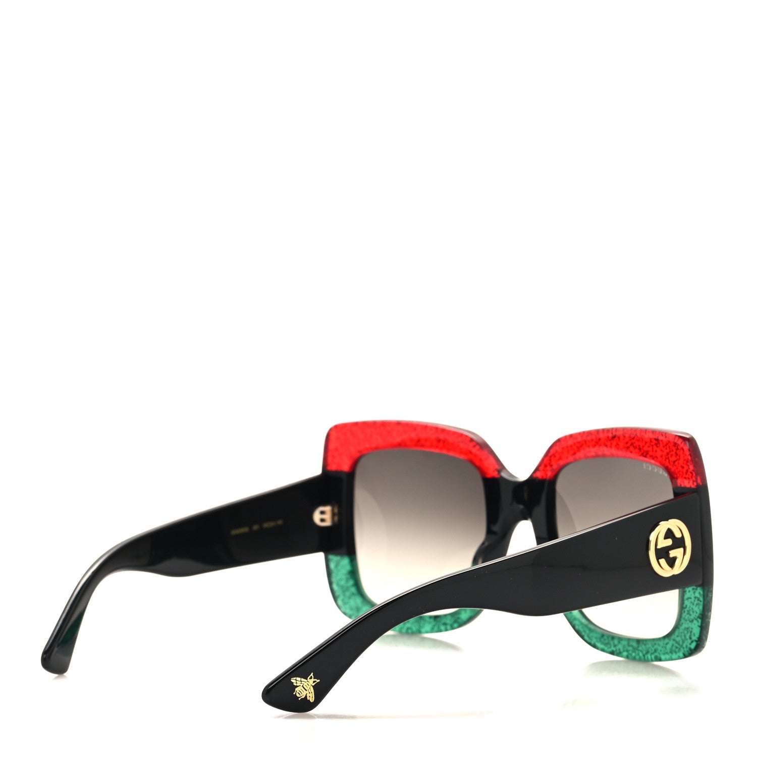 Gucci Acetate Square Frame Sunglasses GG0083S Glitter Red Black Green 4 of 8