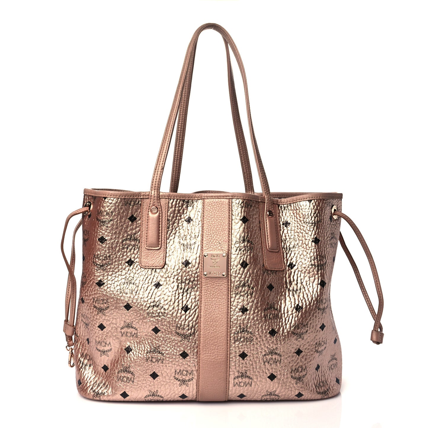 Metallic Visetos Medium Liz Reversible Shopper Tote Champagne Gold