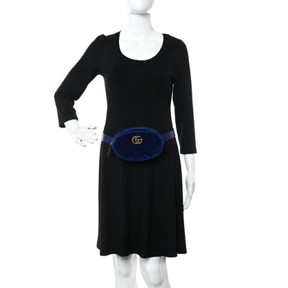 Gucci Velvet Matelasse GG Marmont Belt Bag 85 34 Cobalt Blue 2 of 13