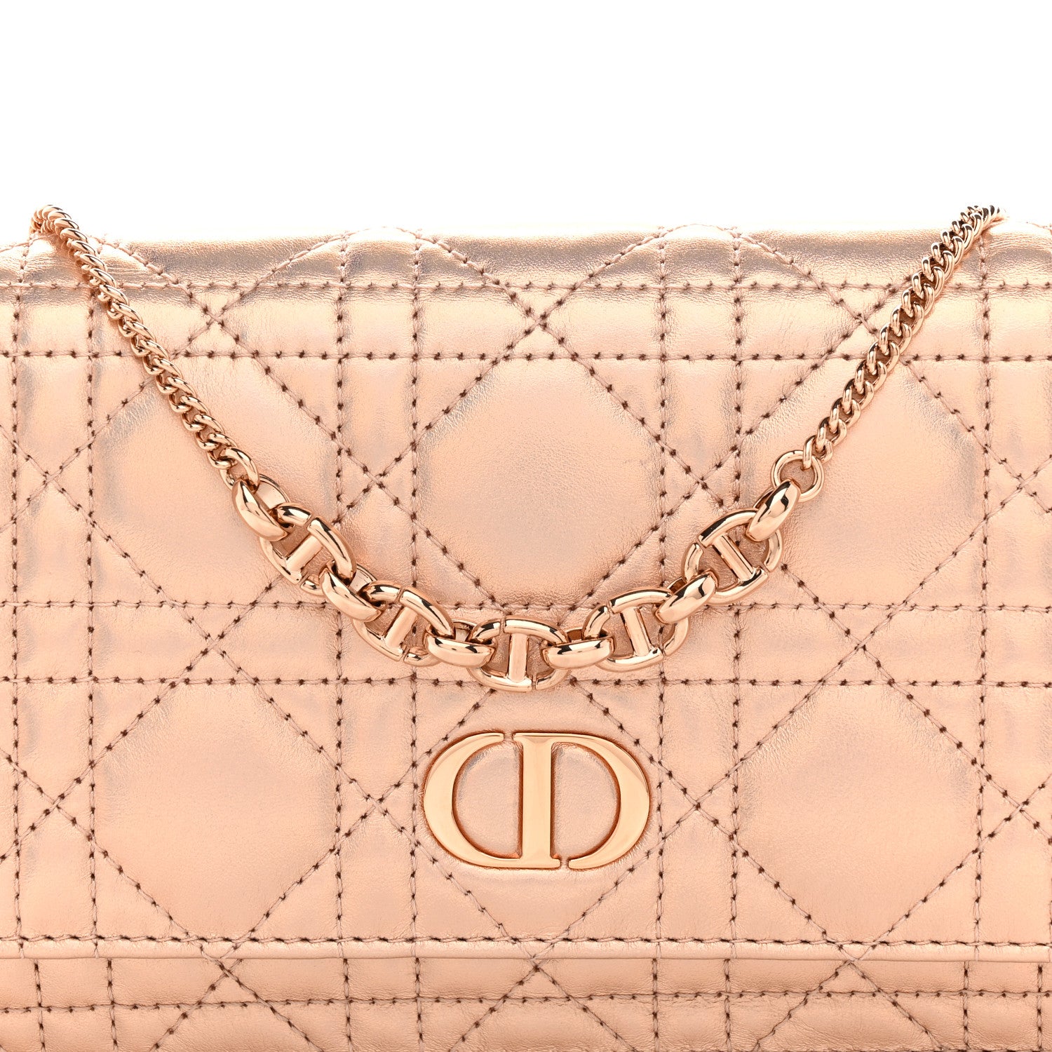 Christian Dior Iridescent Metallic Lambskin Cannage Caro Pouch with Chain Pink 7 of 9