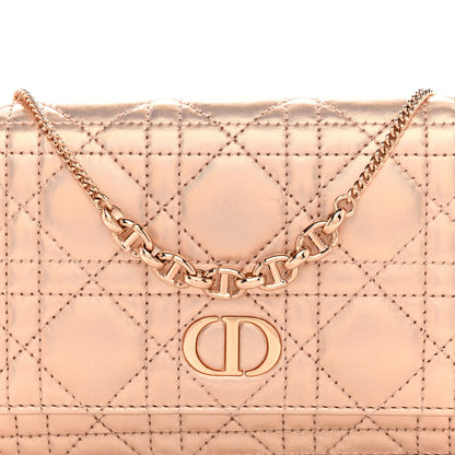 Christian Dior Iridescent Metallic Lambskin Cannage Caro Pouch with Chain Pink 7 of 9