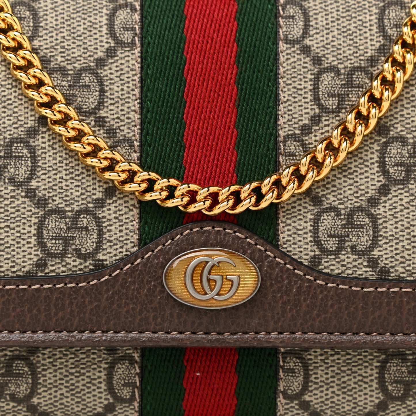 GG Supreme Monogram Web Ophidia Wallet On Chain Brown