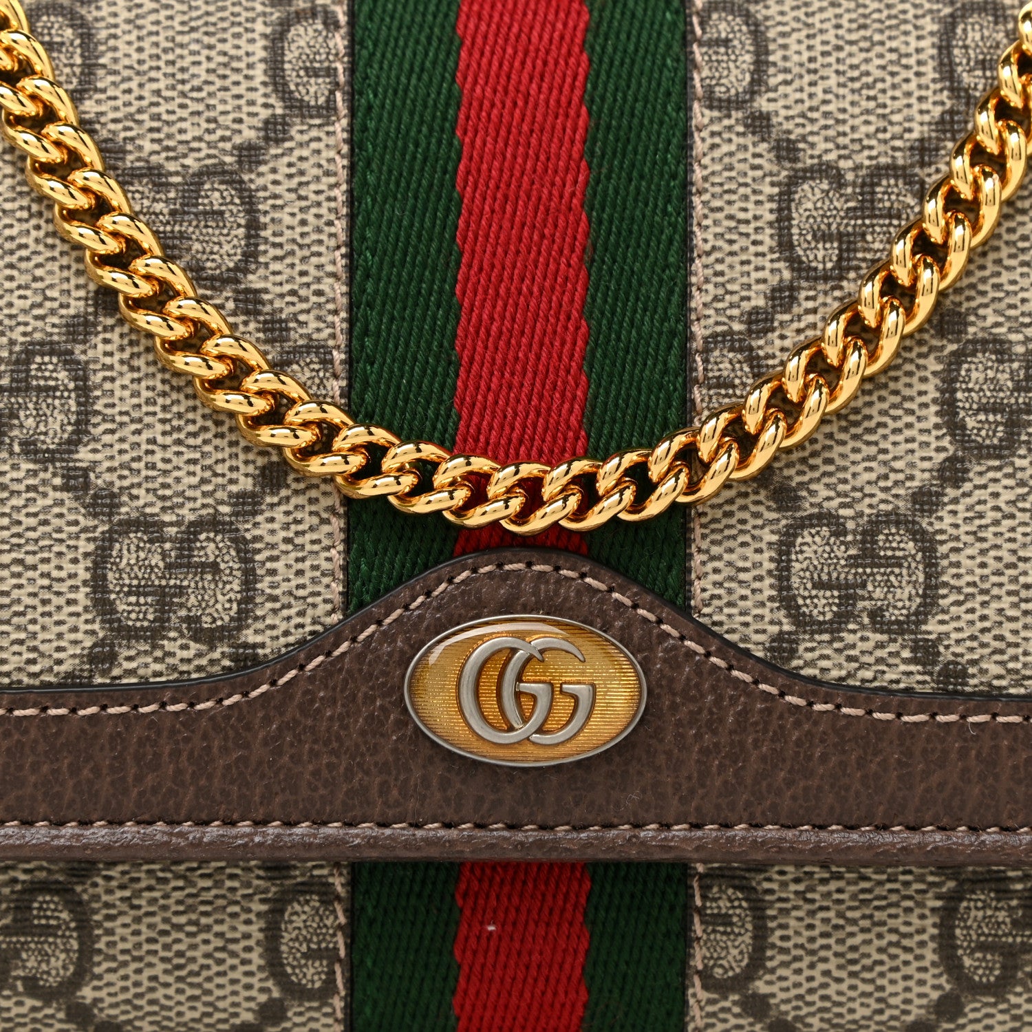 Gucci GG Supreme Monogram Web Ophidia Wallet On Chain Brown 8 of 11