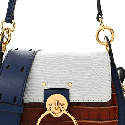 Chloe Shiny Calfskin Crocodile Embossed Small Tess Bag Blue Brown 8 of 11
