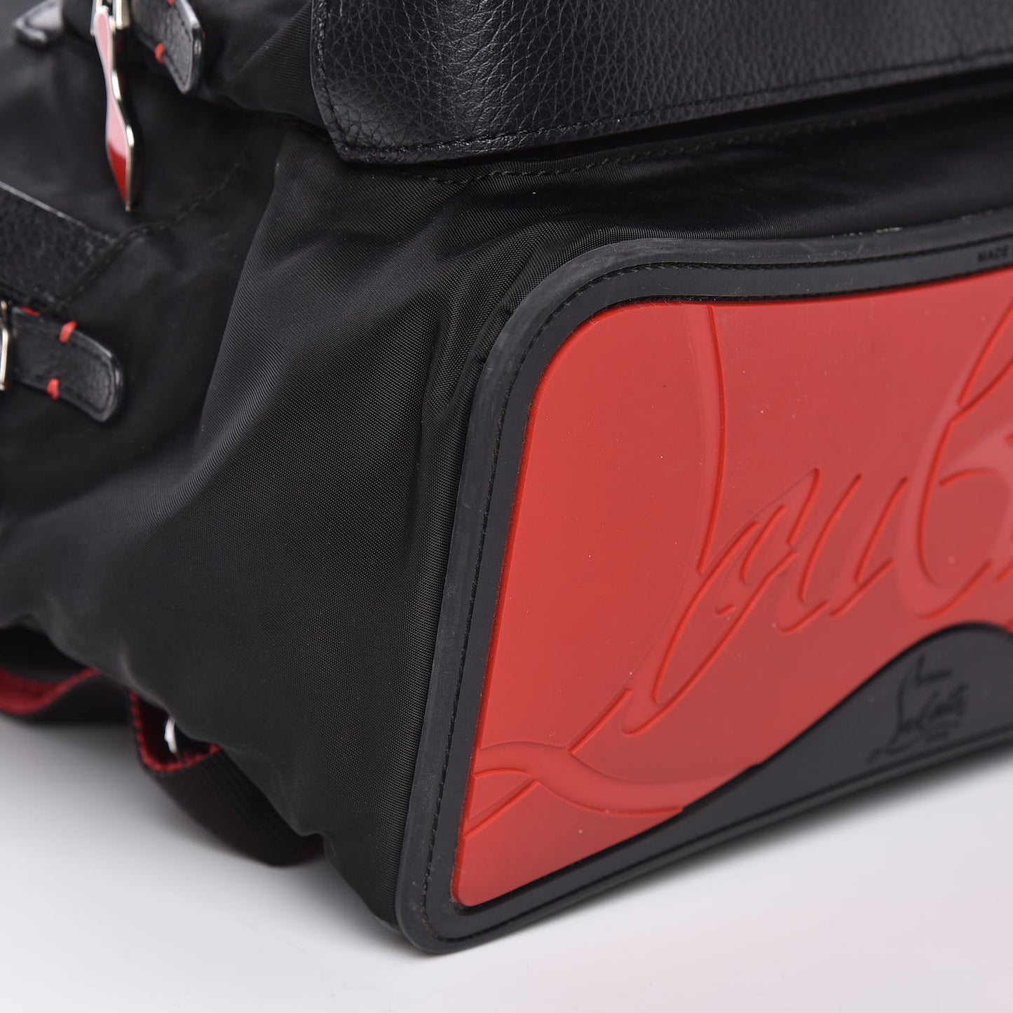 Nylon Calfskin Small Backloubi Backpack Black