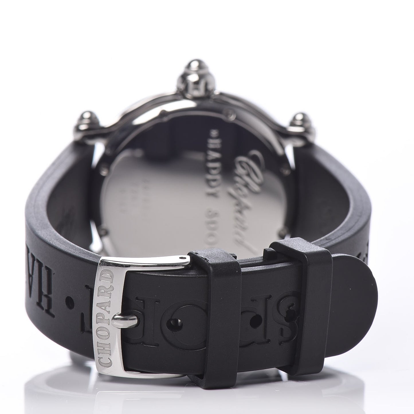 Stainless Steel Rubber Diamond 38mm Happy Sport Fish Quartz Watch Black