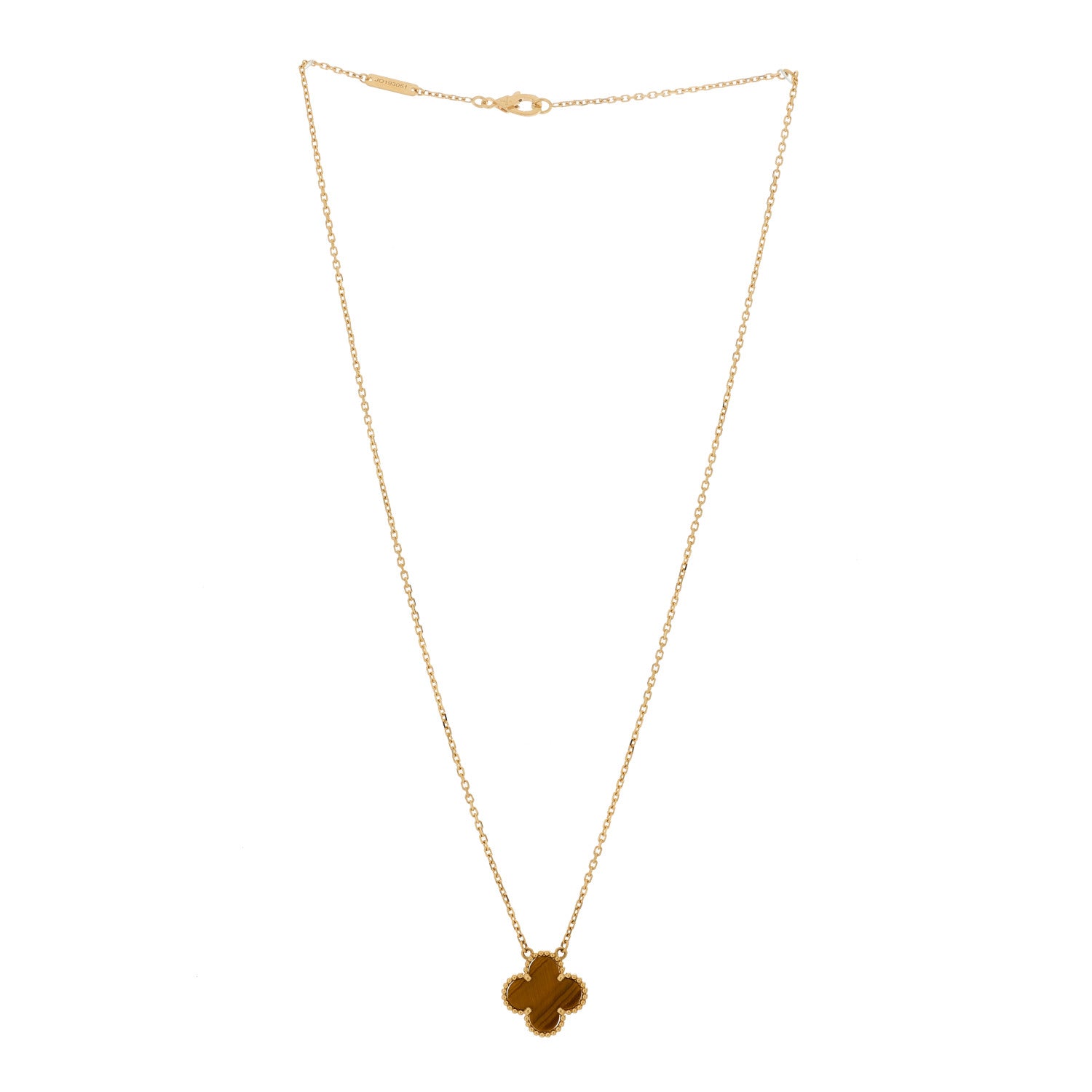 Van Cleef & Arpels 18K Yellow Gold Tiger Eye Vintage Alhambra Pendant Necklace 3 of 6