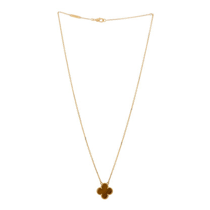 Van Cleef & Arpels 18K Yellow Gold Tiger Eye Vintage Alhambra Pendant Necklace 3 of 6