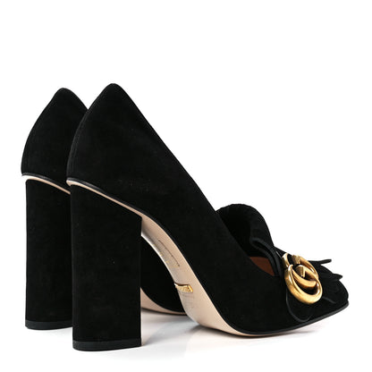 Gucci Kid Scamosciato GG Marmont Fringe 105mm Loafer Pumps 37.5 Black 4 of 8