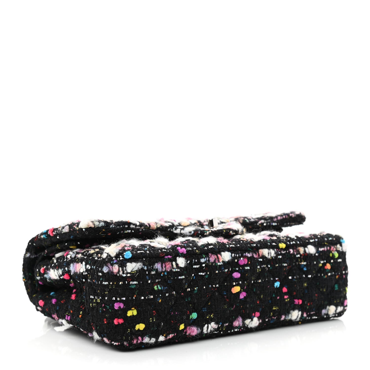 Chanel Tweed Quilted Medium Double Flap Black White Yellow Pink 3 of 10