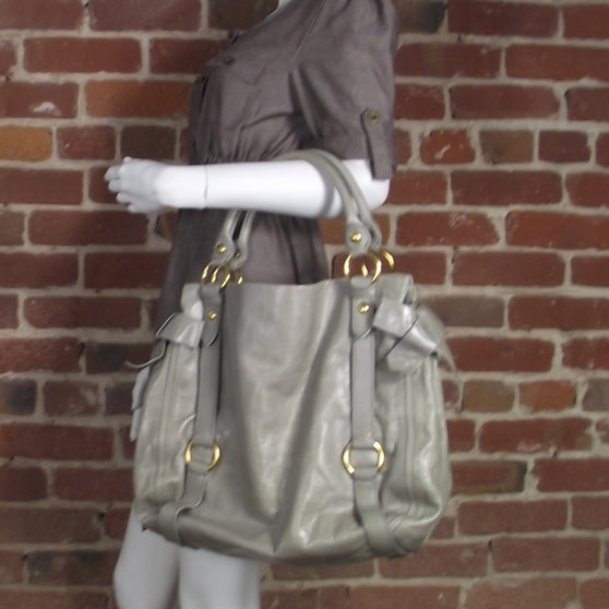 Leather Vitello Lux Bow Satchel Gray