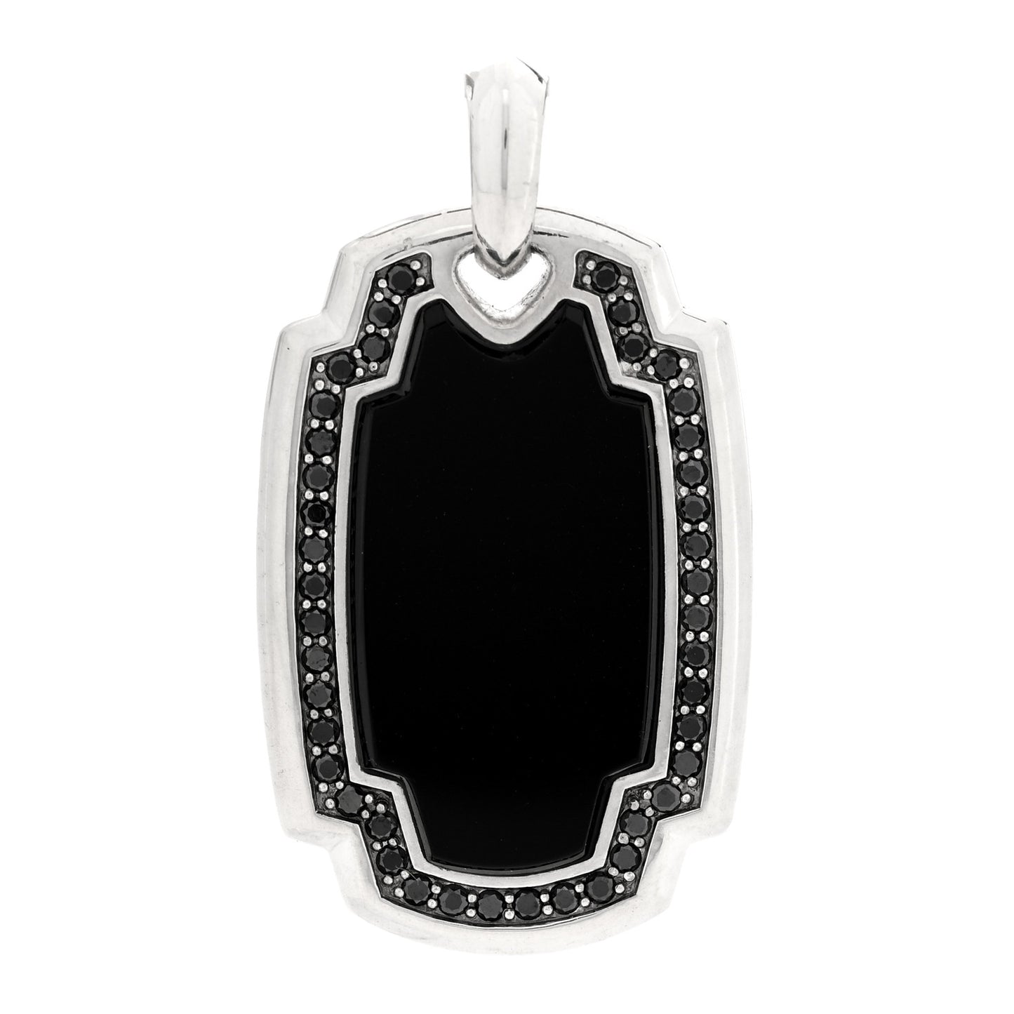 Sterling Silver Black Diamond Black Onyx Elongated Amulet Pendant
