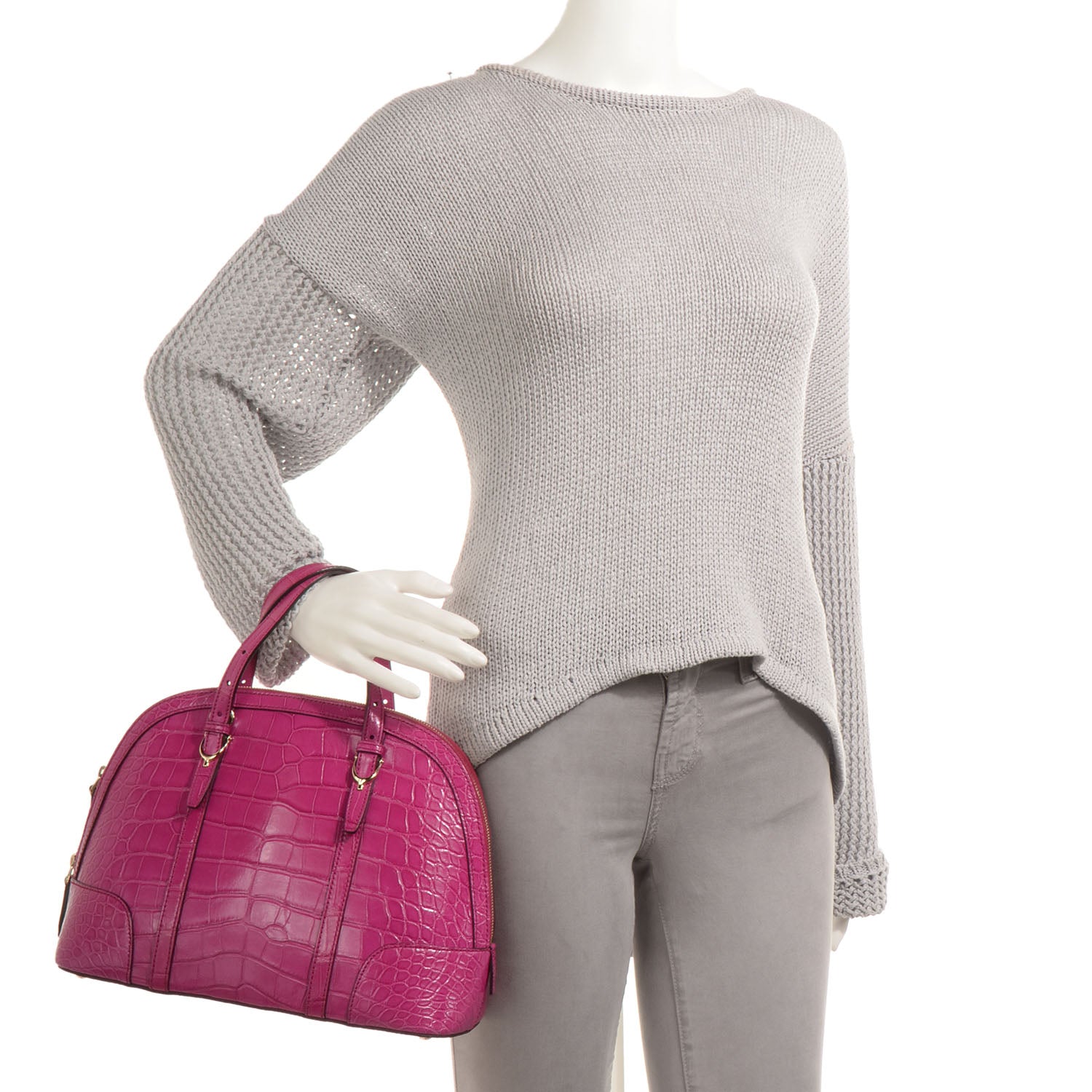 Gucci Crocodile Small Nice Top Handle Dome Bag Fuchsia 2 of 7