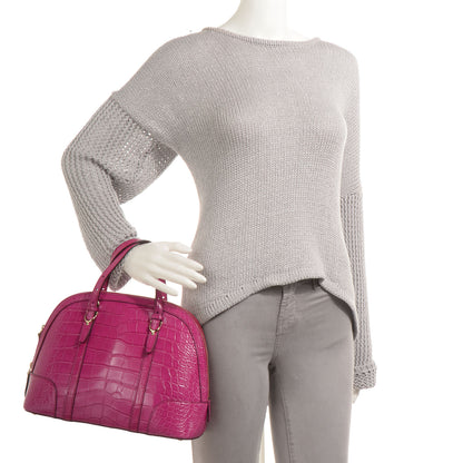 Gucci Crocodile Small Nice Top Handle Dome Bag Fuchsia 2 of 7