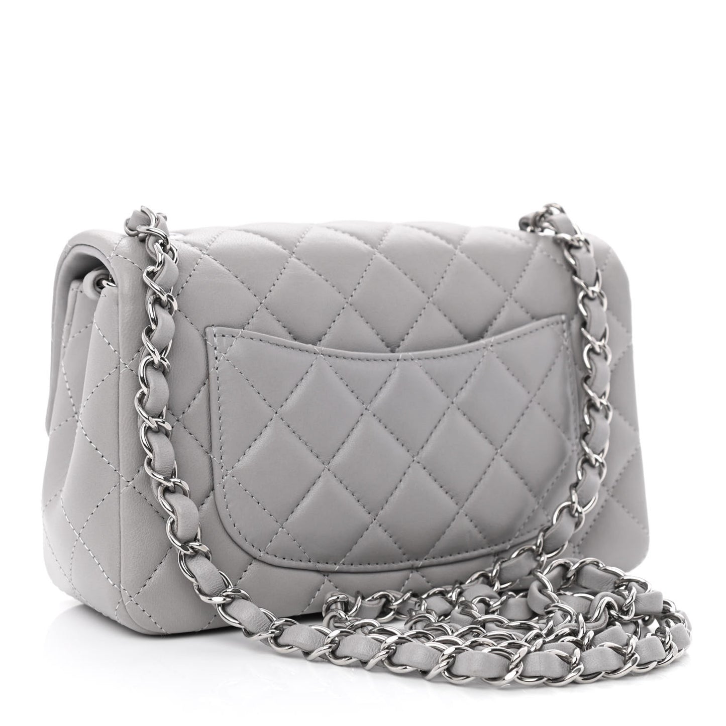 Lambskin Quilted Mini Rectangular Flap Grey