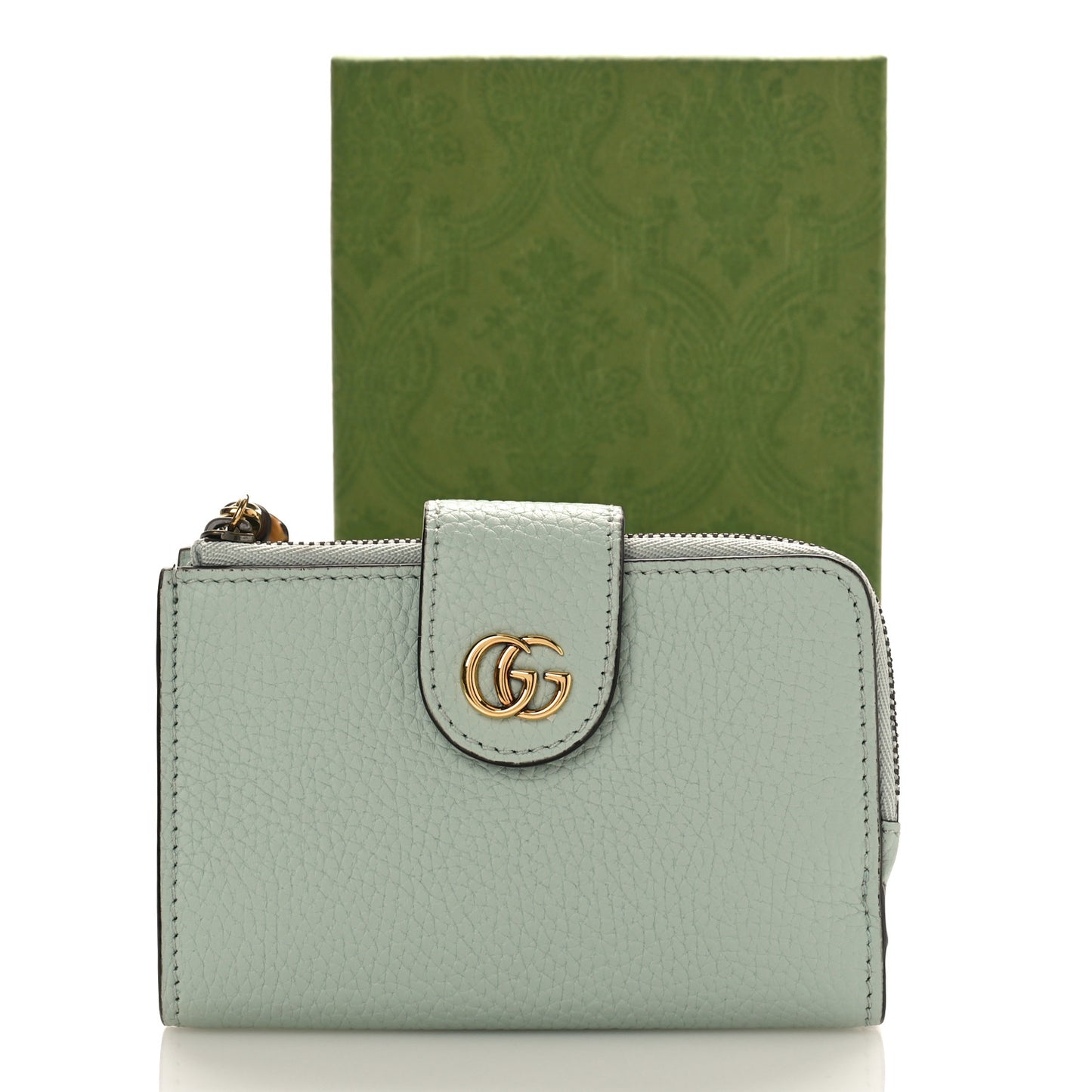Piuma Calfskin Medium Bamboo Double G Wallet Pale Green