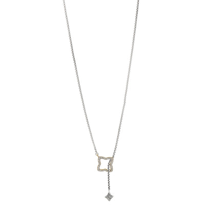 David Yurman Sterling Silver 18K Yellow Gold Diamond 17mm Quatrefoil Lariat Necklace 1 of 4