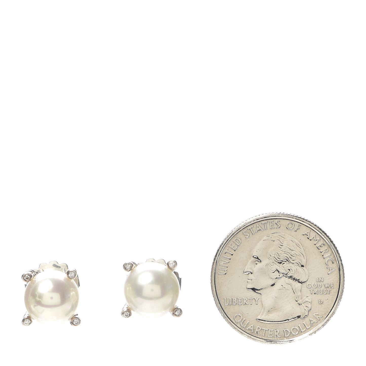 Sterling Silver Diamond Pearl 9.5mm Earrings