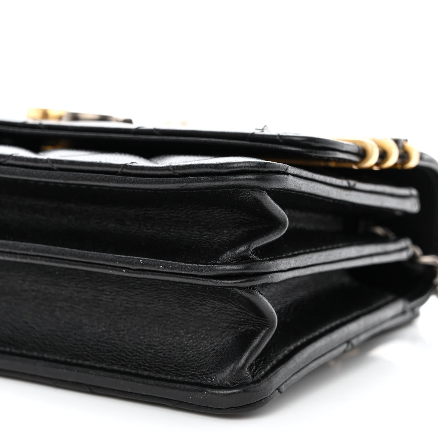 Lambskin Quilted Coco Clips Mini Wallet On Chain WOC Black