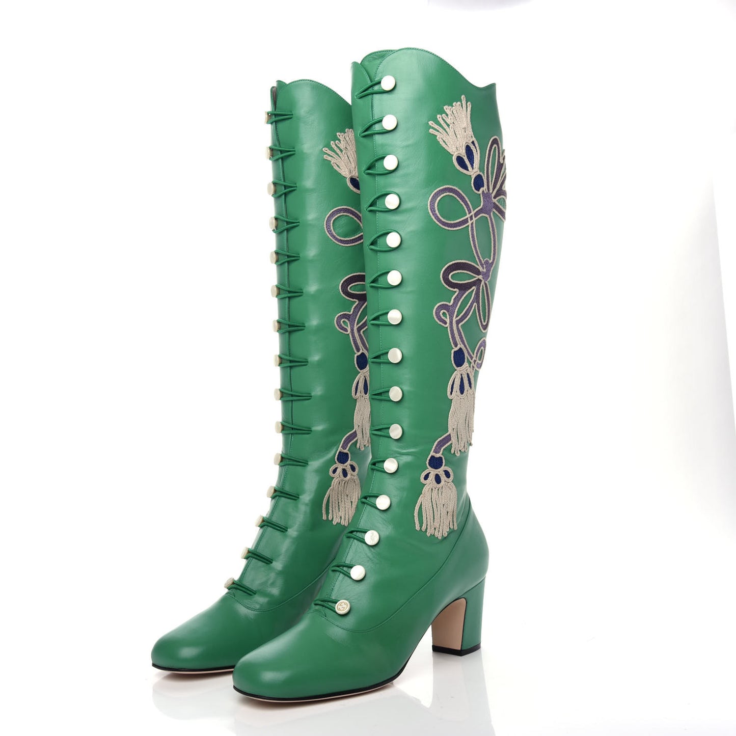 Calfskin Embroidered Amaya Knee High Boots 39 New Shamarock