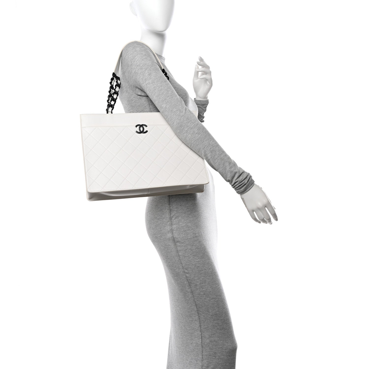Chanel Caviar Quilted My Everything Large Shopping Tote White Black 2 of 15