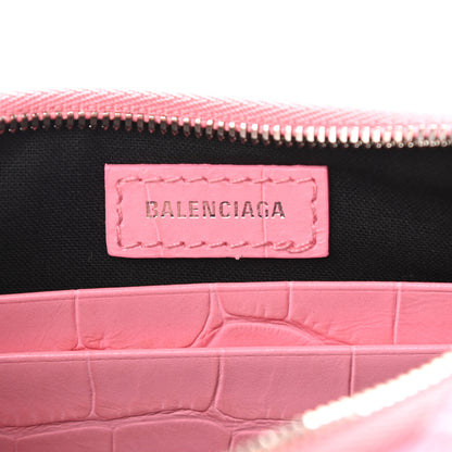 Balenciaga Extra Supple Calfskin Crocodile Embossed Le Cagole Mini Purse With Chain Sweet Pink 6 of 11