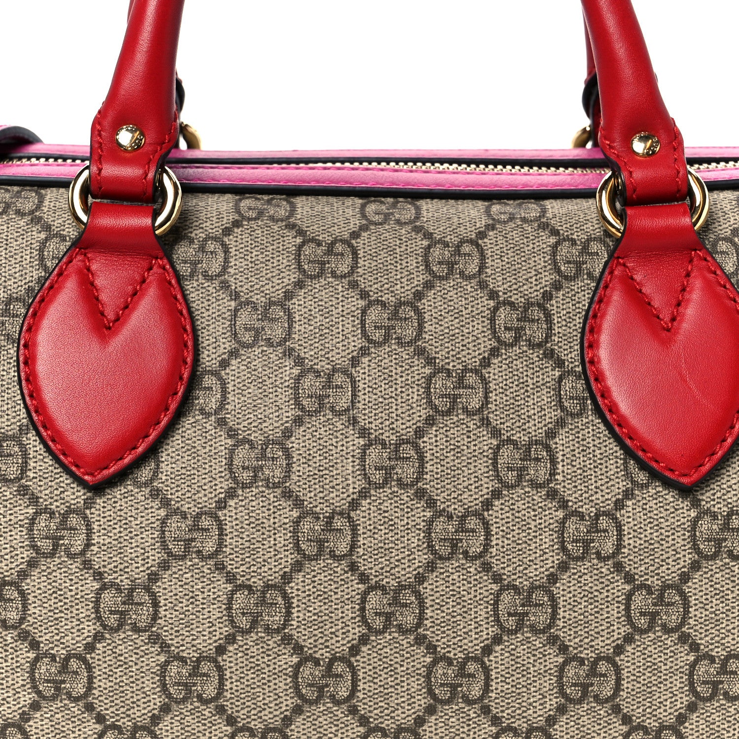 Gucci GG Supreme Monogram Moon Calfskin Small Boston Beige Ebony Hibiscus Red New Rosette 9 of 11