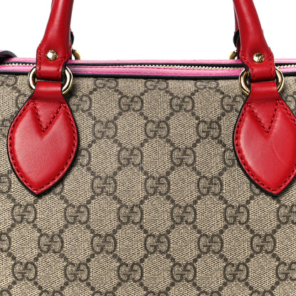 Gucci GG Supreme Monogram Moon Calfskin Small Boston Beige Ebony Hibiscus Red New Rosette 9 of 11