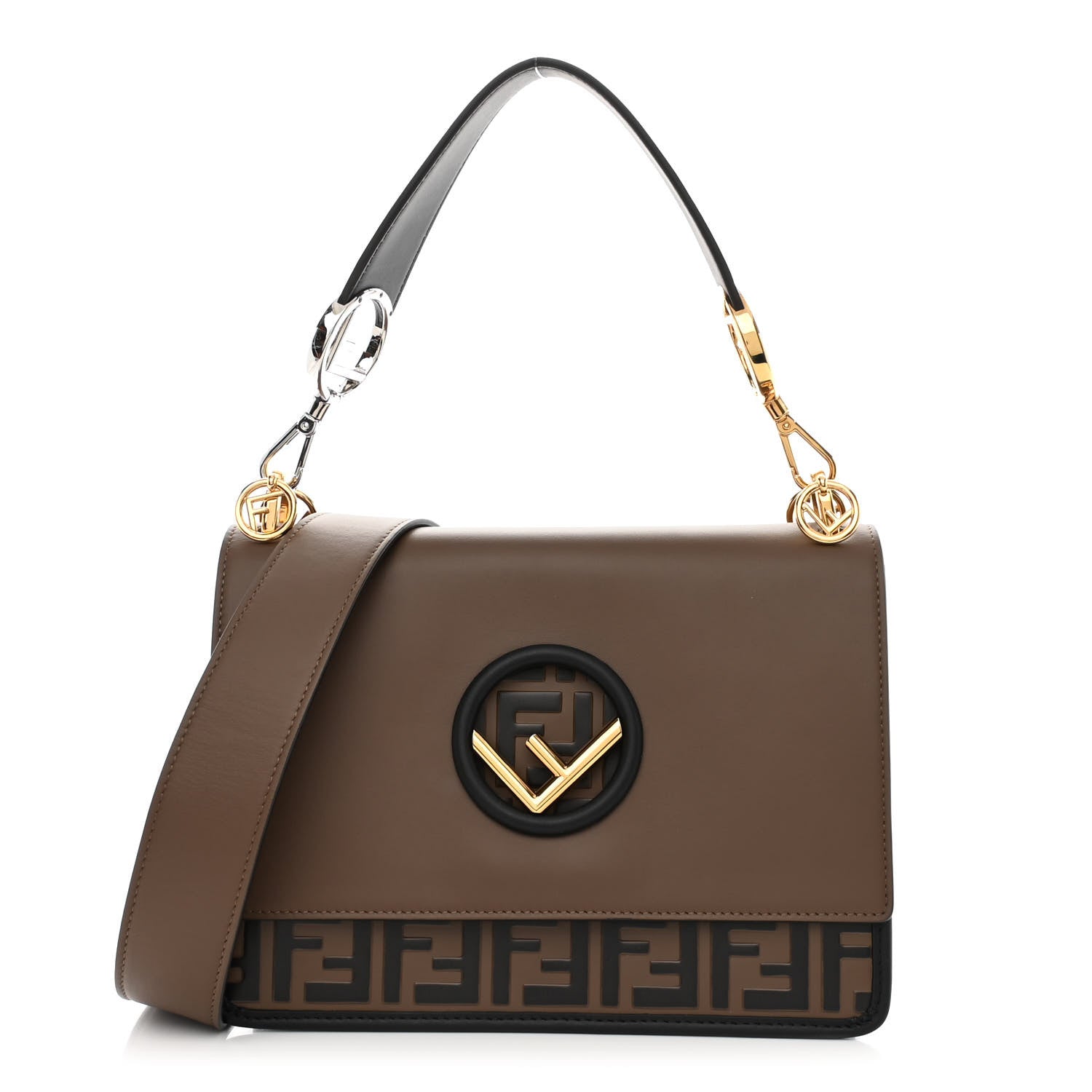 Fendi Vitello Century F is Fendi Bi-Color FF 1974 Embossed Kan I Shoulder Bag Maya Black 1 of 11